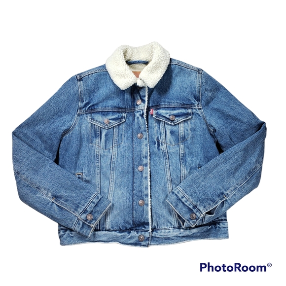 Levis Sherpa Lined Denim Trucker Jacket Womens Size Small Light Wash (19Wx21L)